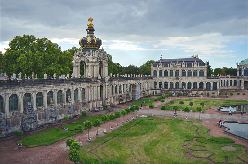 18 - The famous Zwinger Palace in Dresden, Germany, highlighting the iconic Crown Gate topped with a Polish royal crown replica and the sprawling baroque courtyard